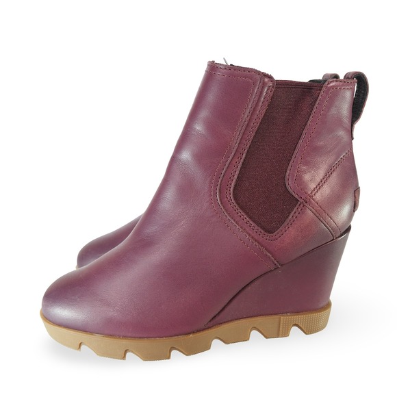 Sorel Joan Uptown Wedge Heel Boots Women 7 Burgundy Leather NL4379-602 - Picture 2 of 11